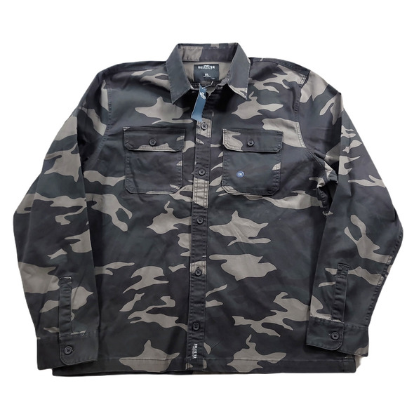 Hollister Camo Shirt Mens‎ 2XL Army Green Floral Embriodered Back Military Field - Picture 1 of 12